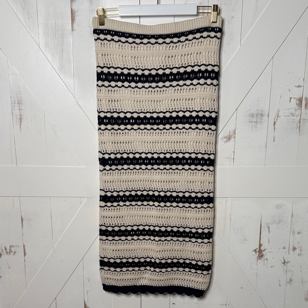 Striped Crochet Midi Skirt in Cream and Black